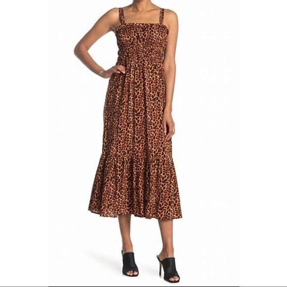 Smocked leopard midi dress - Picture 1 of 4